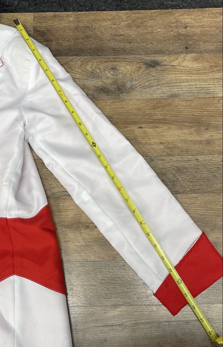 White Red Asymmetrical Zip Hooded Cosplay Tailcoat Jacket Silver Crest Buttons