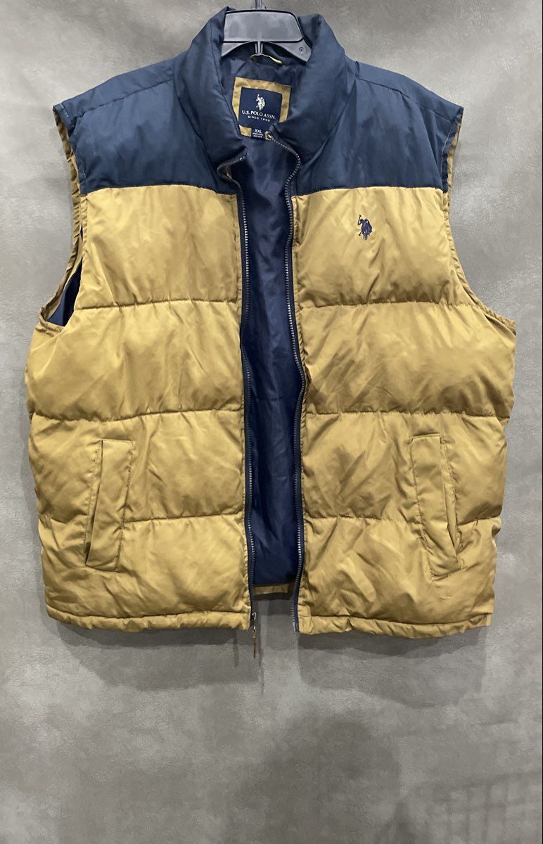 U.S. Polo Assn. Men's Brown Navy Blue Colorblock Quilted Puffer Vest Sz XXL