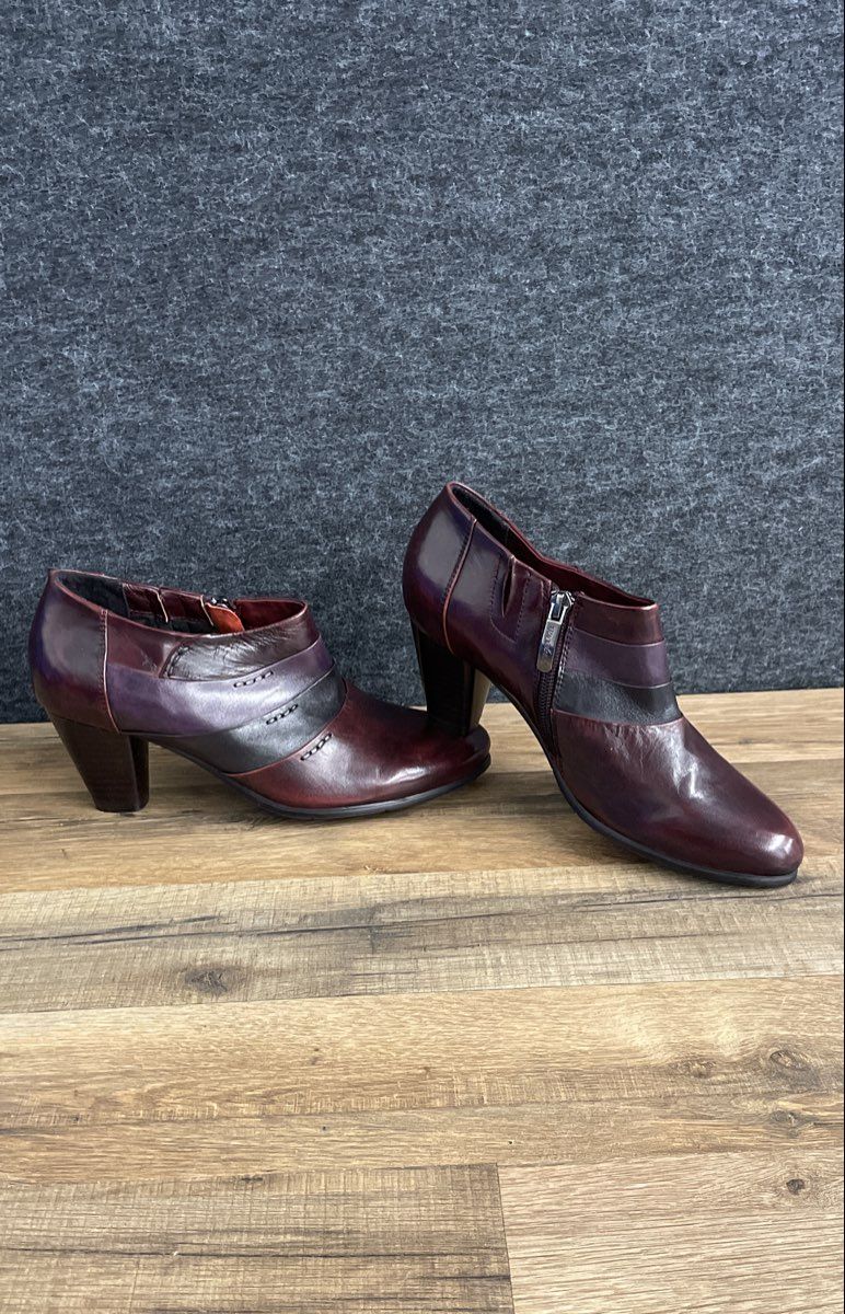 Regarde Le Ciel Burgundy Plum Multi Leather Heeled Ankle Boots Size 37