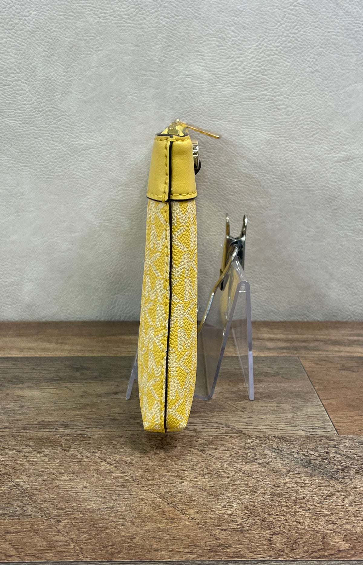 Michael Kors Yellow Monogram Coated Canvas Zip Top Clutch Pouch Bag