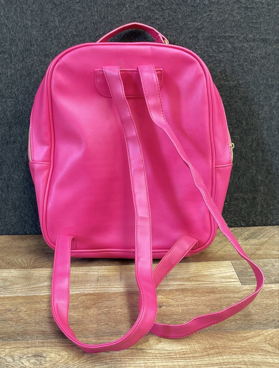 Juicy Couture Pink Faux Leather Backpack Black Sequin Gold Tone Hardware