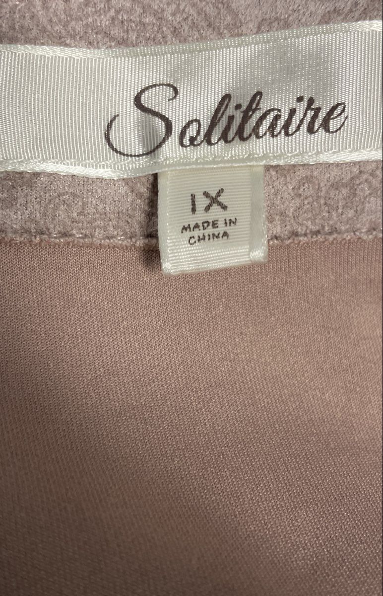 Solitaire Women's Mauve Paisley Faux Suede Open Front Duster Trench Coat Sz 1X
