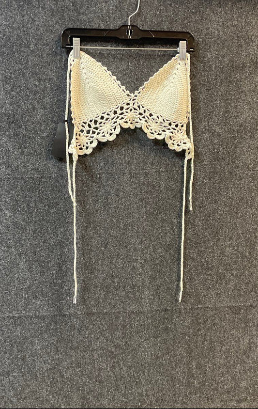 Uluwatu Women's Cream Crochet Bralette Floral Scalloped Hem Crop Top Sz L NWT