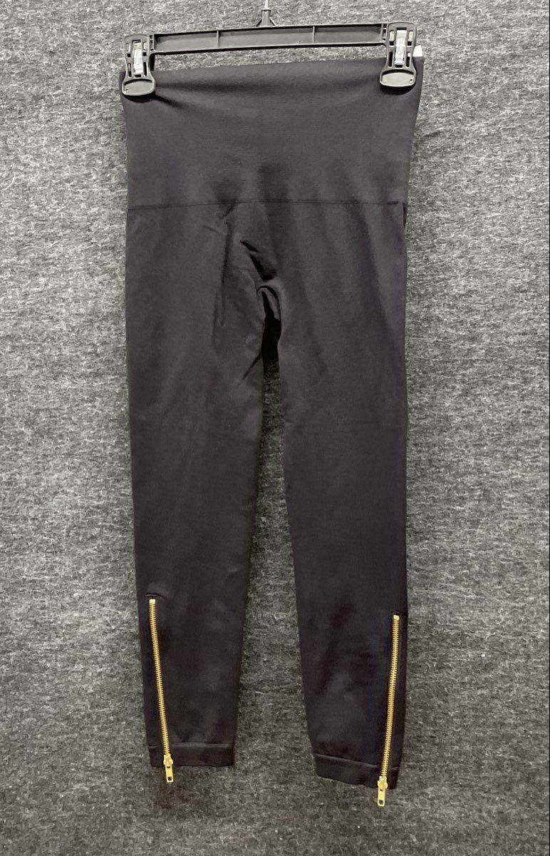 Spanx Women's Black Seamless Gold Ankle Zip Leggings High Waisted Sz M
