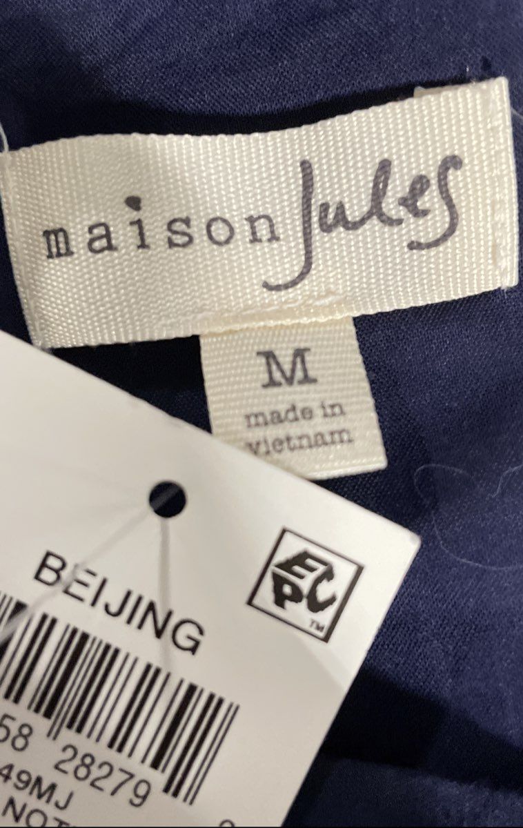 Maison Jules Women's Navy Blue Eyelet Sleeveless Button Front Dress Sz M NWT