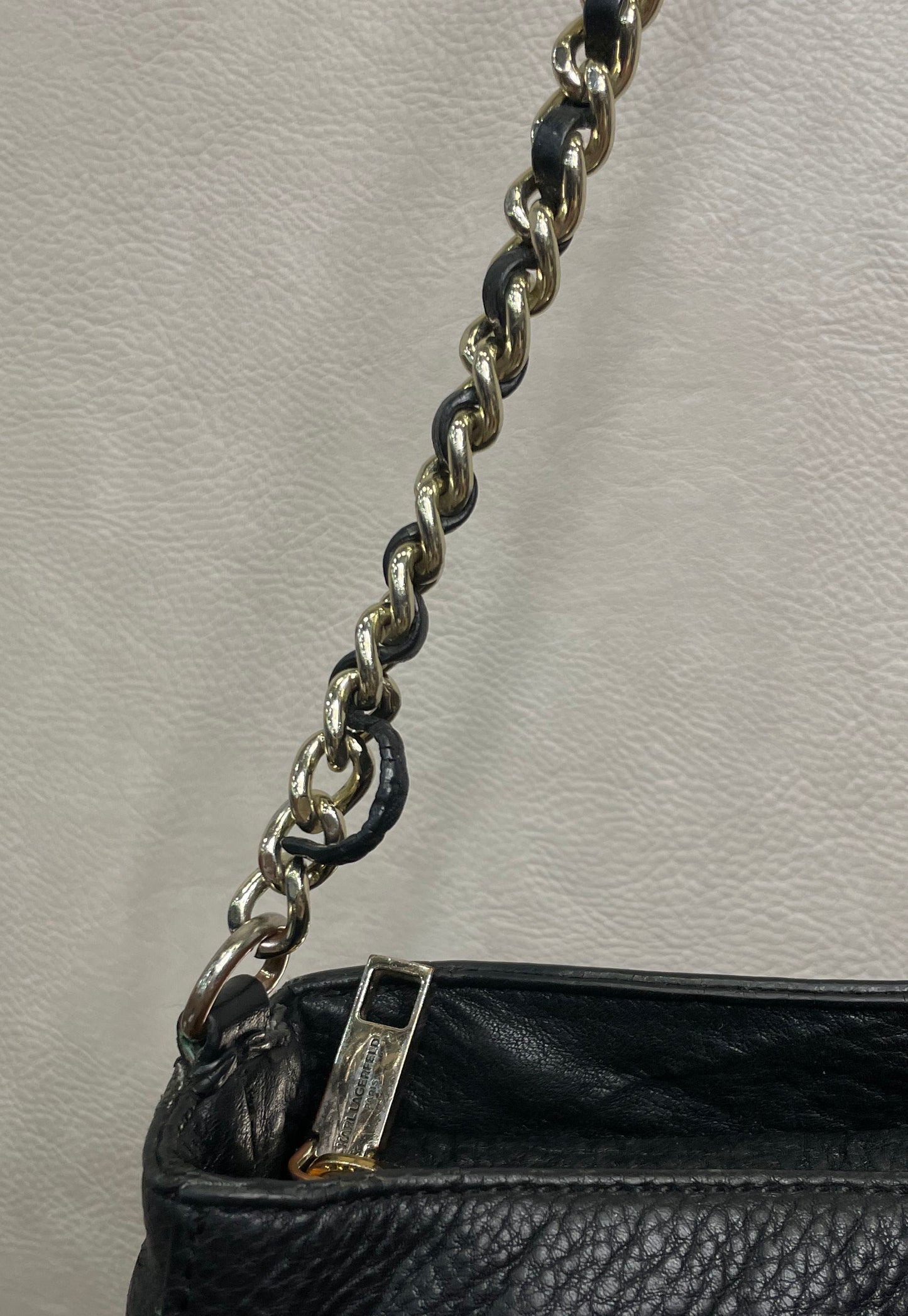 Karl Lagerfeld Paris Black Diamond Quilted Leather Crossbody Bag Gold Hardware