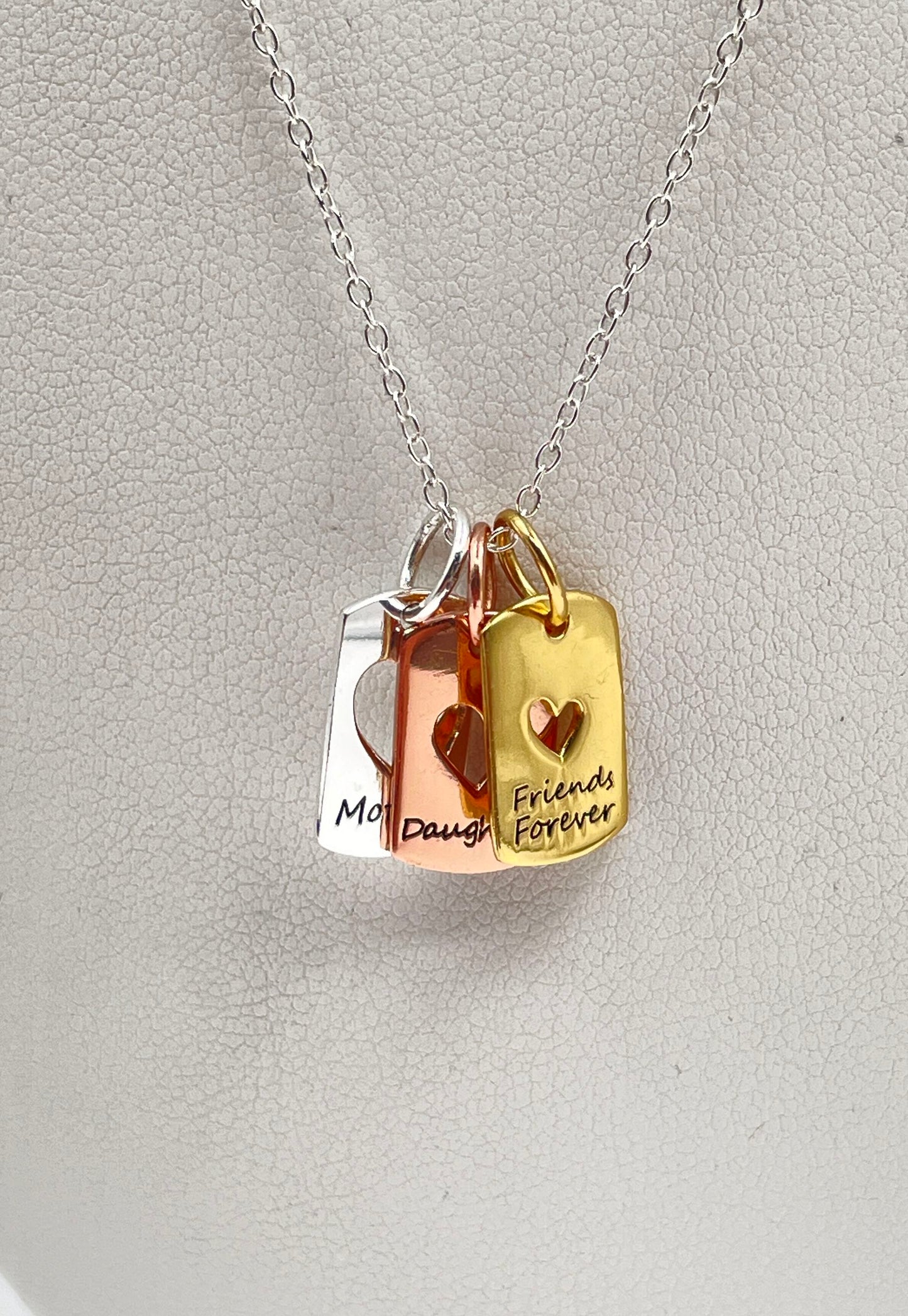Tri-Tone 925 Sterling Silver Mother Daughter Friends Forever Charm Necklace 3.2g