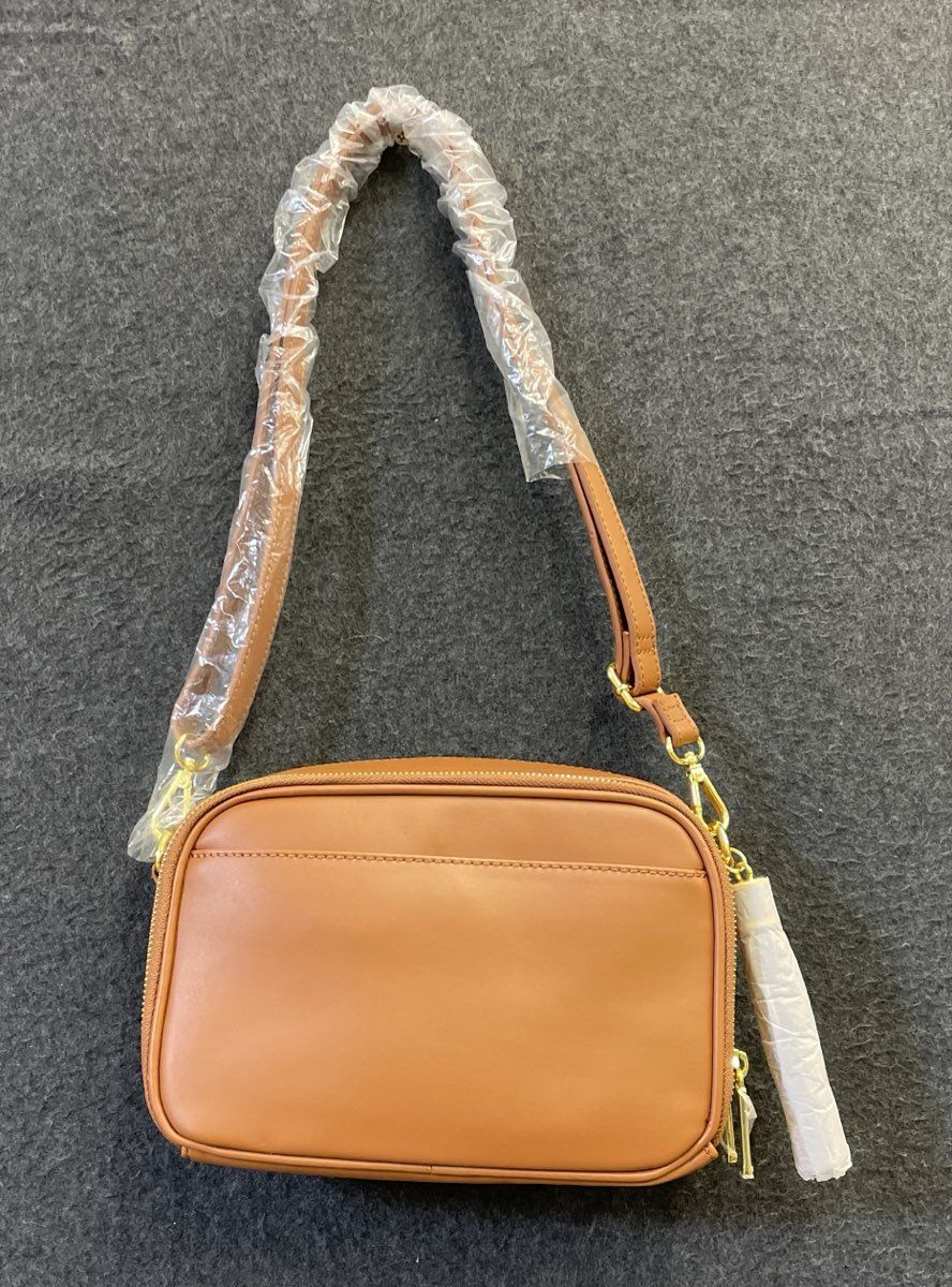 Joy & Iman Tan Double Zip Crossbody Bag Gold Hardware NWT