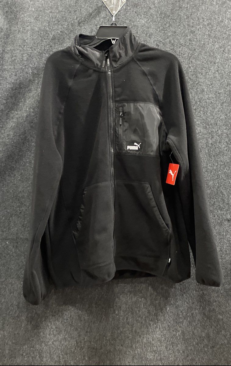 Puma Men's Black Polar Fleece Jacket Woven Pocket Full Zip Sz L NWT