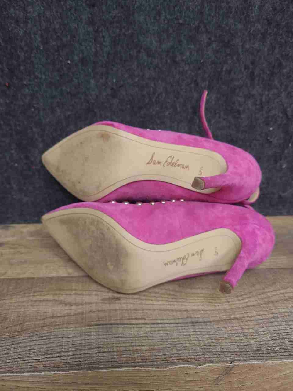 Sam Edelman Pink Suede Studded Ankle Strap Pointed Toe Pumps Heels Size 6.5