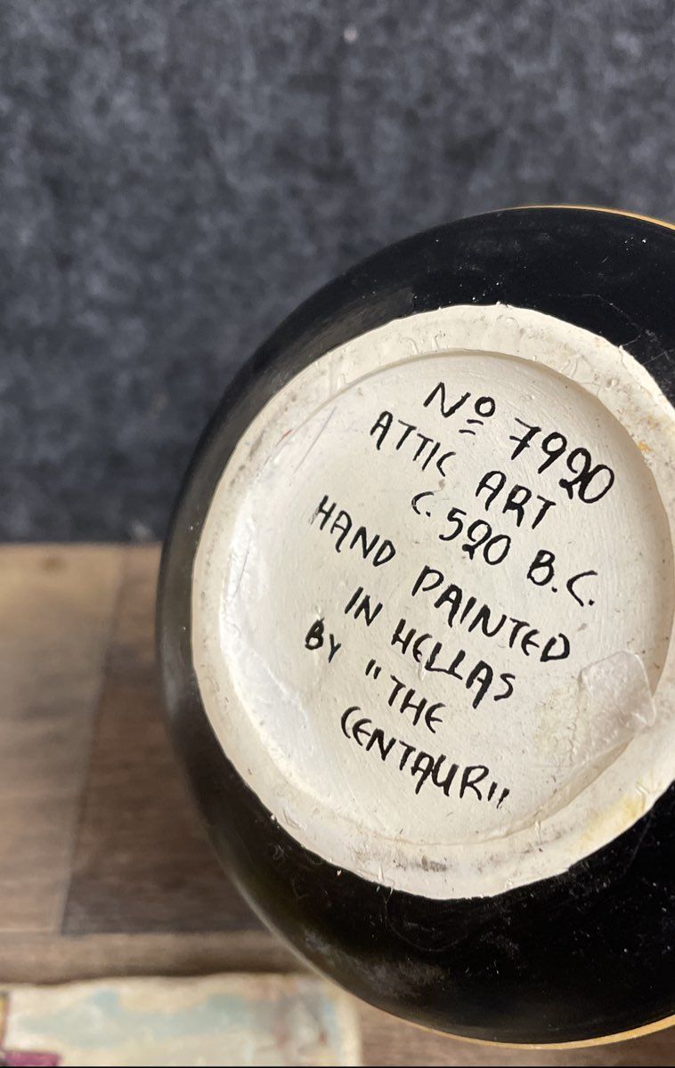 Vintage Greek Pottery Lot Oedipus Sphinx Plaque Hand Painted Vase + Art Tile