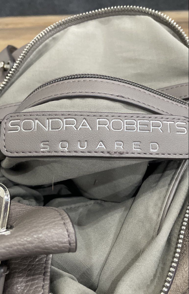 Sondra Roberts Grey Pebbled Leather Large Tote Shoulder Bag Silver Hardware