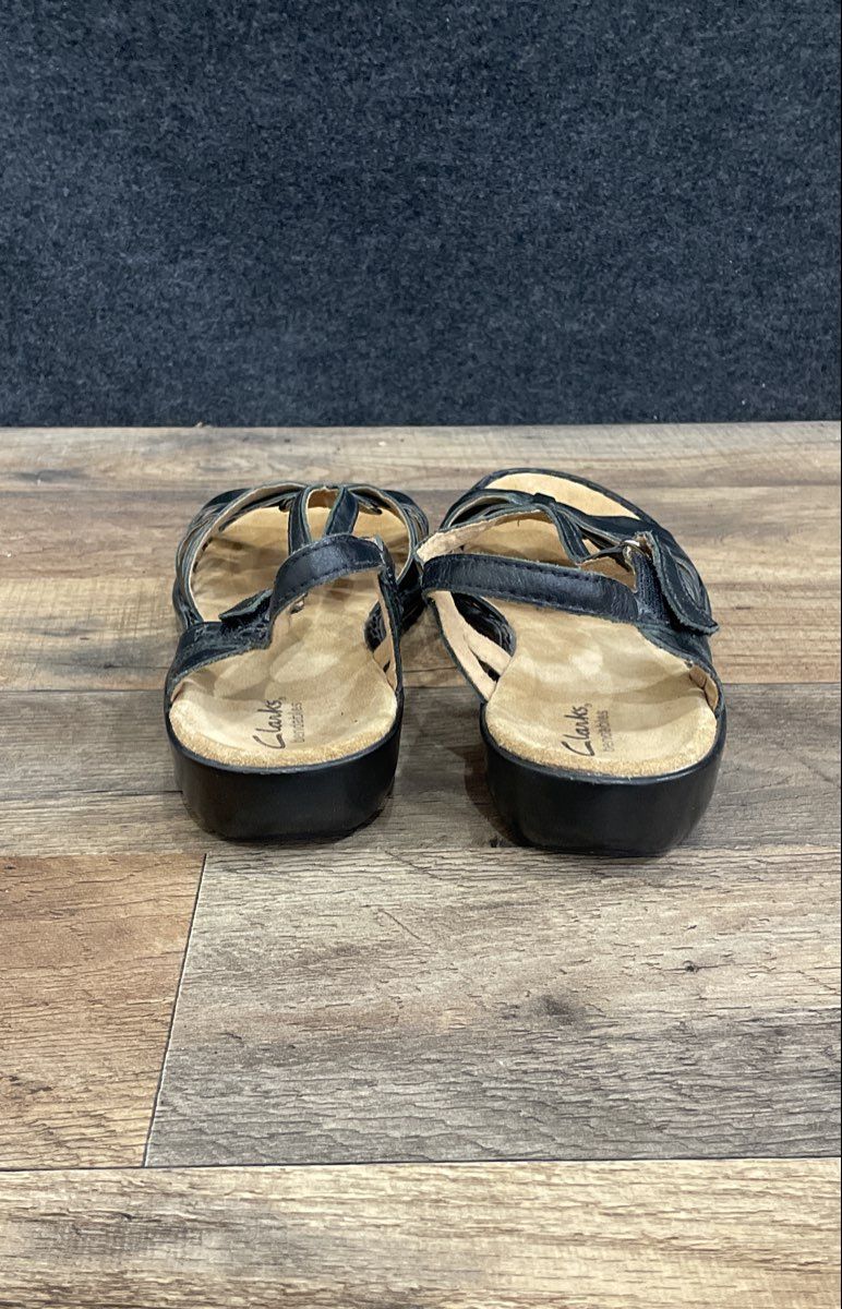 Clarks Bendables Black Leather Strappy Slingback Sandals Women's Size 11