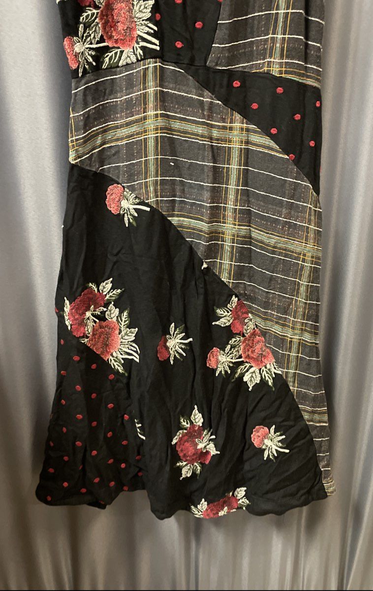 Maeve Anthropologie Women Mixed Fabric Floral Plaid Polka Dot Dress Size 4