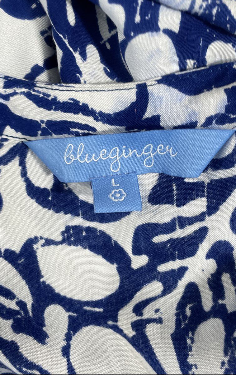 Blue Ginger Women's Blue White Lehua Luau Floral Batik Print Dress Sz L NWT