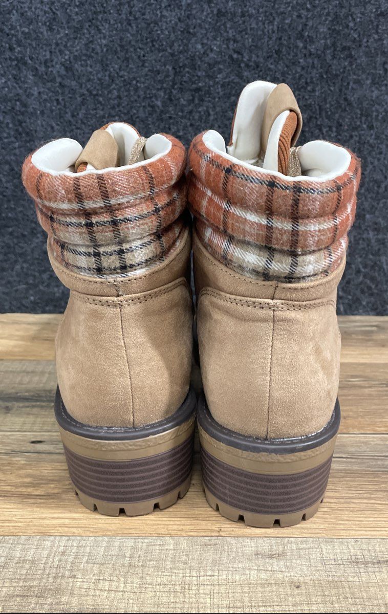 True Craft Markie Dark Taupe Brown Plaid Women's Hiking Boots Size 10 New