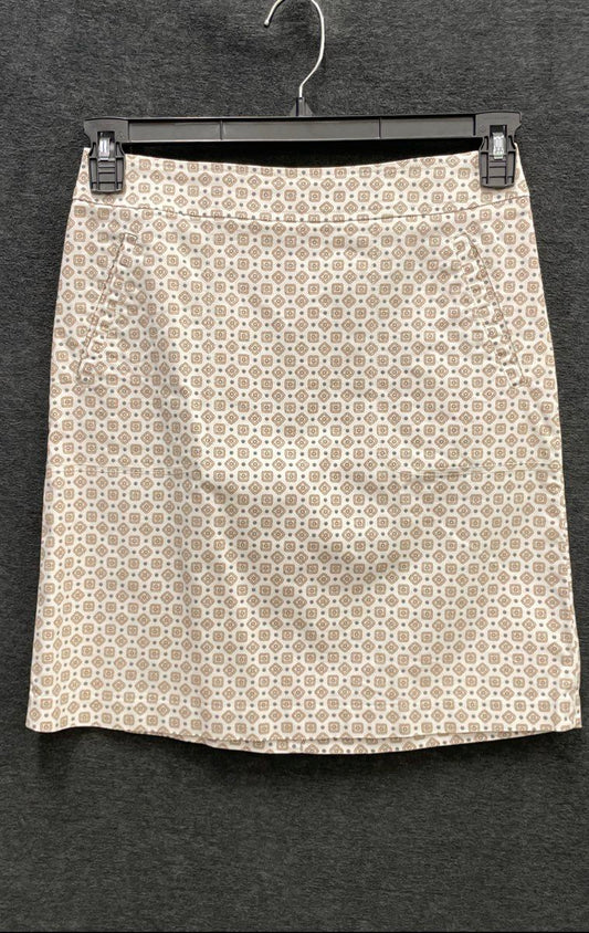 J. McLaughlin Women's White Tan Blue Geometric Medallion A-Line Skirt Sz 2