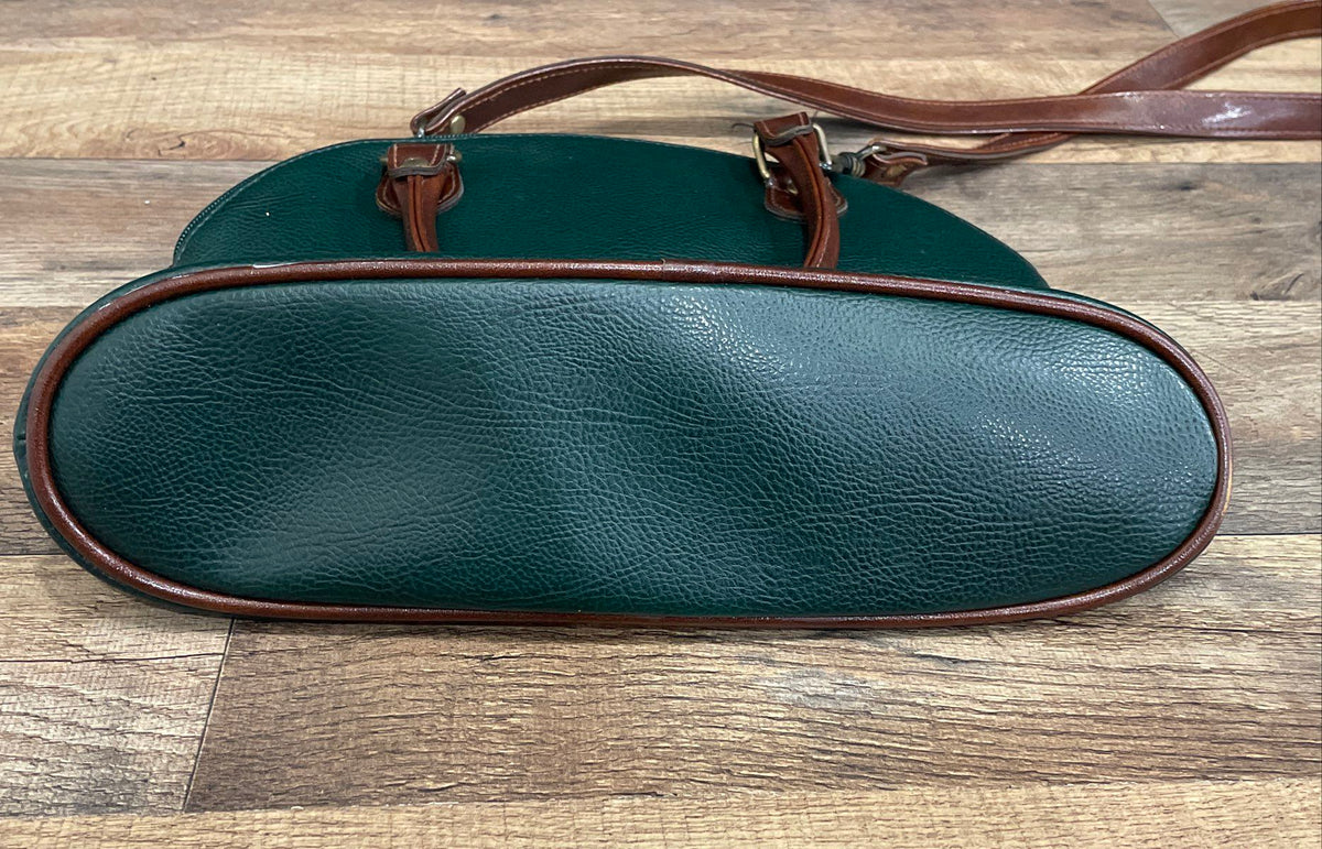 Vintage Liz Claiborne Green Brown Pebbled Leather Dome Satchel Shoulder Bag