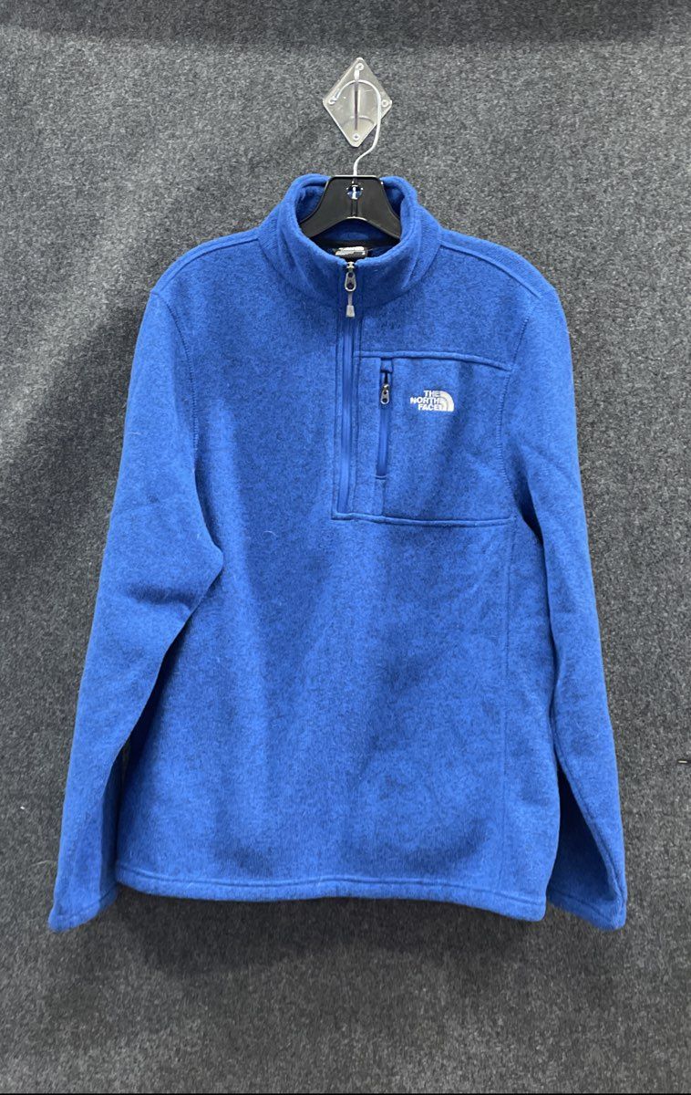 The North Face Men's Blue Gordon Lyons Heathered Quarter Zip Fleece Jacket Sz L