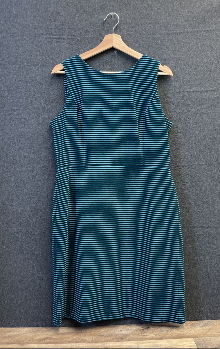 Talbots Women's Turquoise Black Striped Textured Sleeveless Sheath Dress Sz 12P