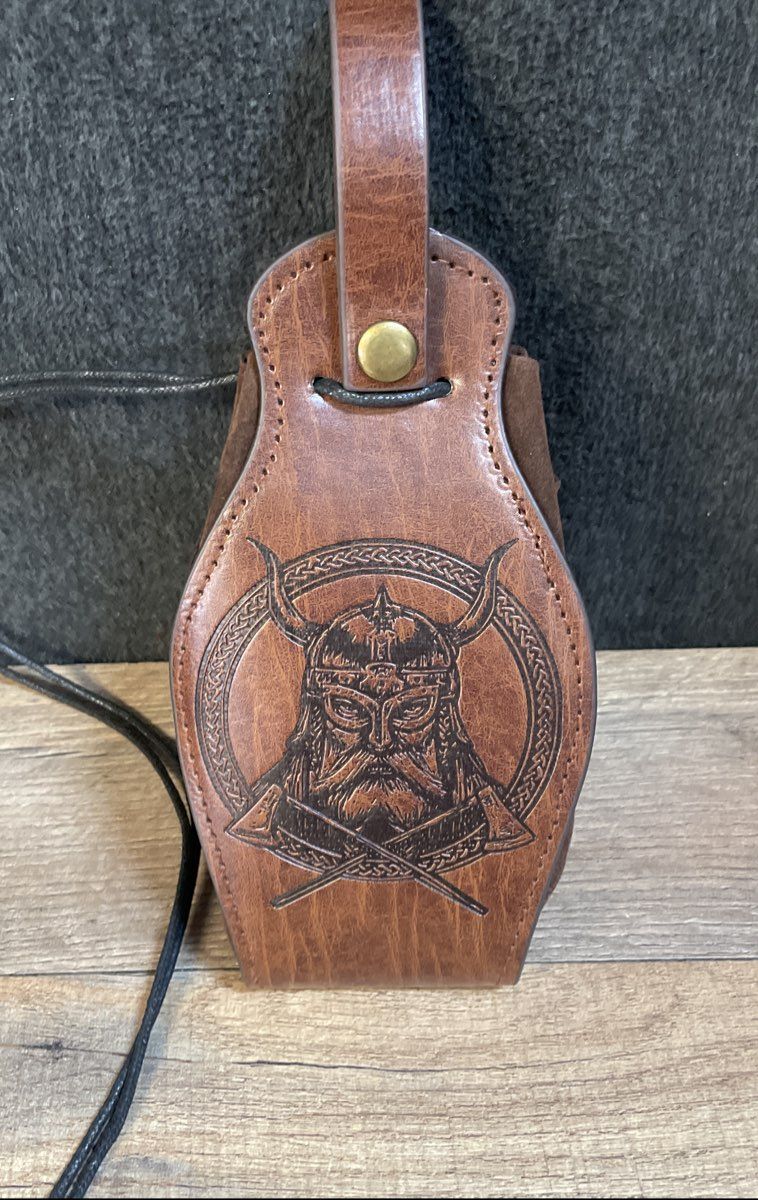 Viking Brown Embossed Warrior Dice Bag Belt Pouch Drawstring Cosplay Accessory
