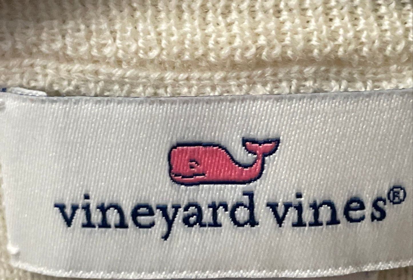 Vineyard Vines Women's Cream Navy Striped Shoulder Button Sweater M
