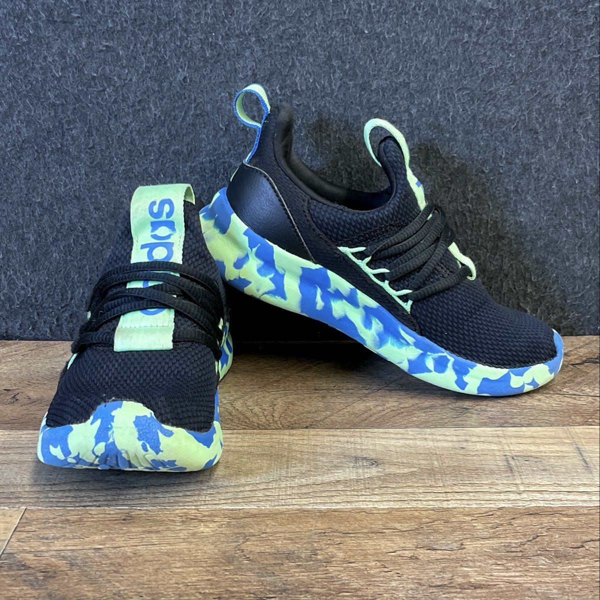 Adidas Lite Racer Adapt Kids Black Green Blue Marbled Slip-On Sneakers Size 13K