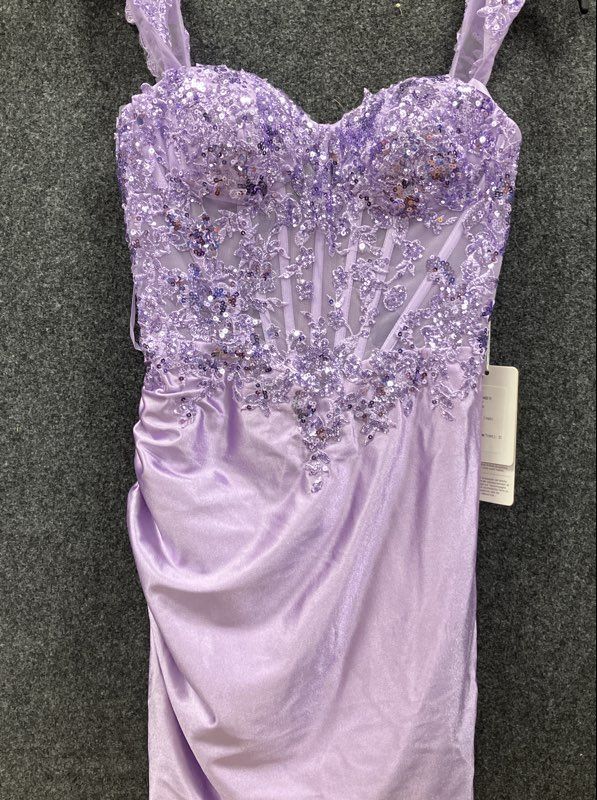 Stacees Women's Lilac Sequin Lace Corset Ruched Mini Dress NWT Sz 0