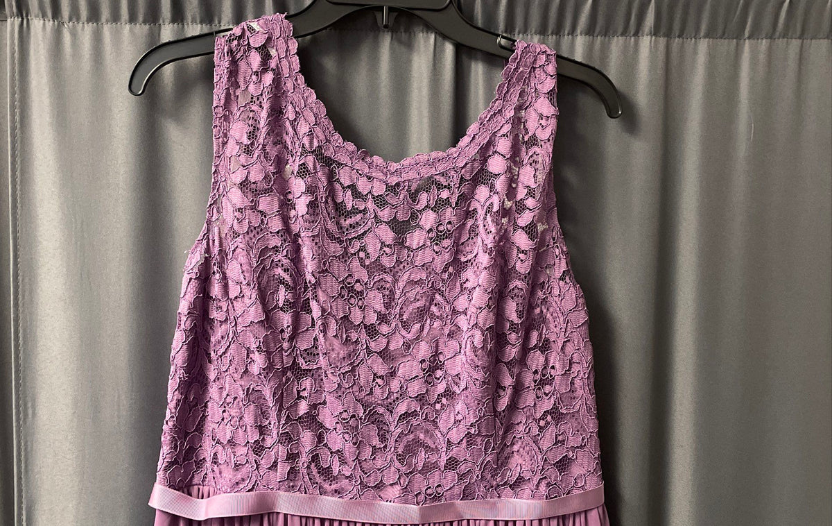 David's Bridal Women's Purple Lace Mesh Cap Sleeve Maxi Dress Sz 14 NWT