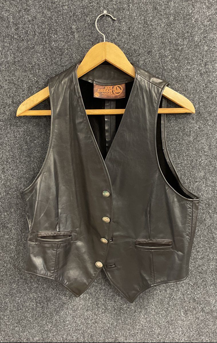 Sea Dream Leather Men's Black Vest Buffalo Nickel Buttons Vintage 90s Size 44