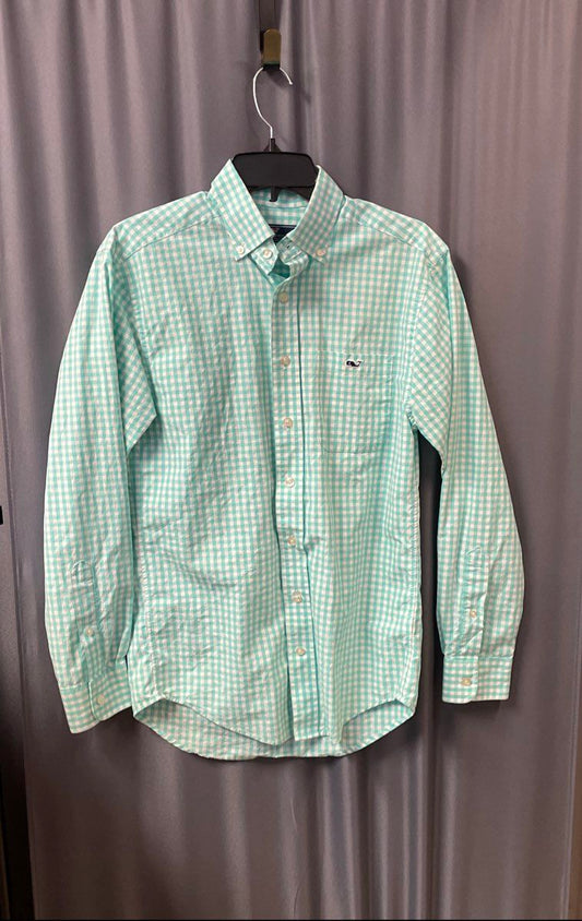 Vineyard Vines Men's Aqua White Gingham Classic Fit Tucker Shirt Sz XS