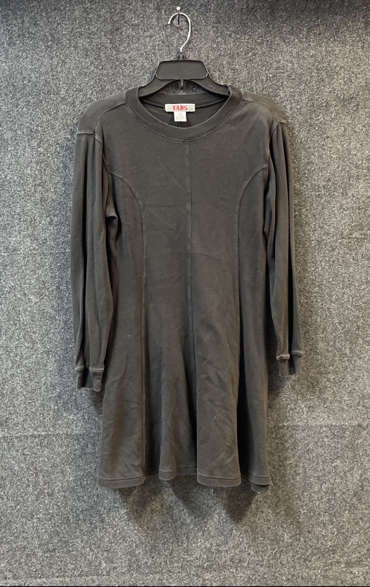 FADS Women's Vintage 90s Black Cotton Long Sleeve Fit Flare Shirt Dress Sz M