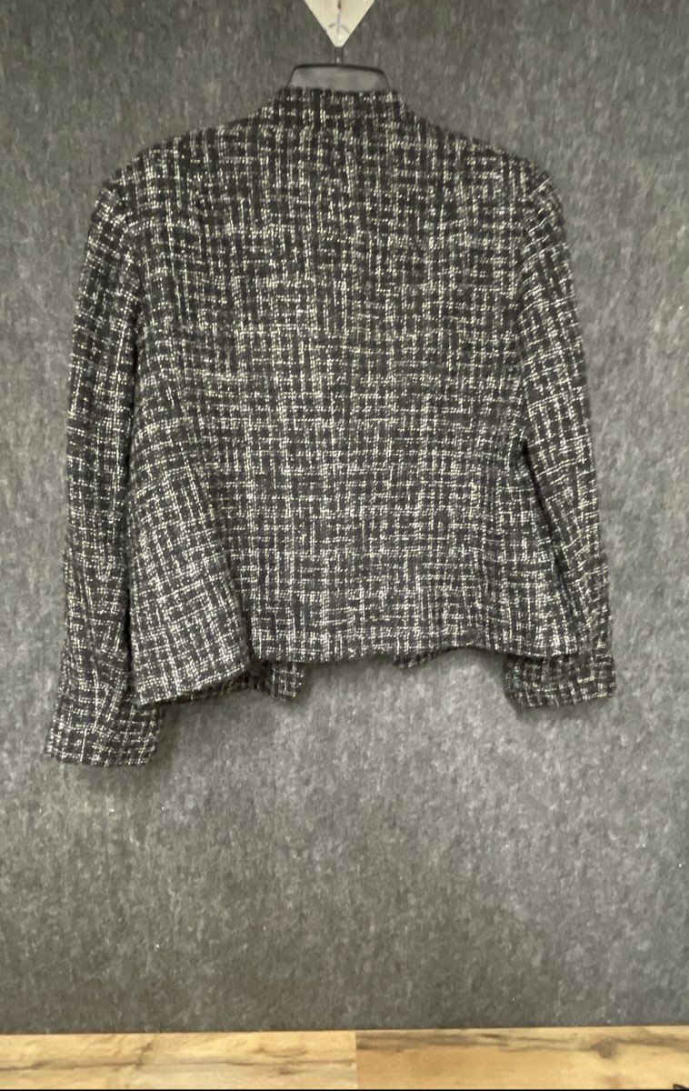 Jones New York Women's Black White Tweed Button Front Blazer Jacket Sz 14