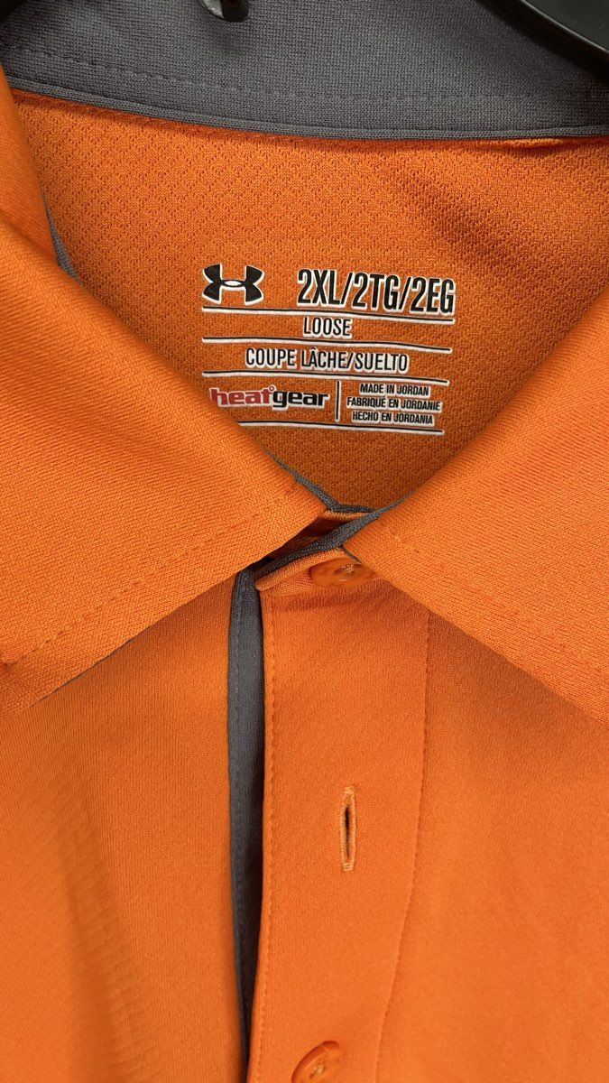 Under Armour Men's Polo Shirt Orange HeatGear Loose Fit Short Sleeve Sz 2XL