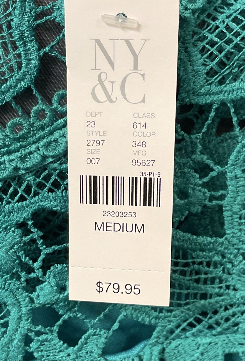 NWT Women's Emerald Green New York & Company Long Sleeve Lace Dress - Size M