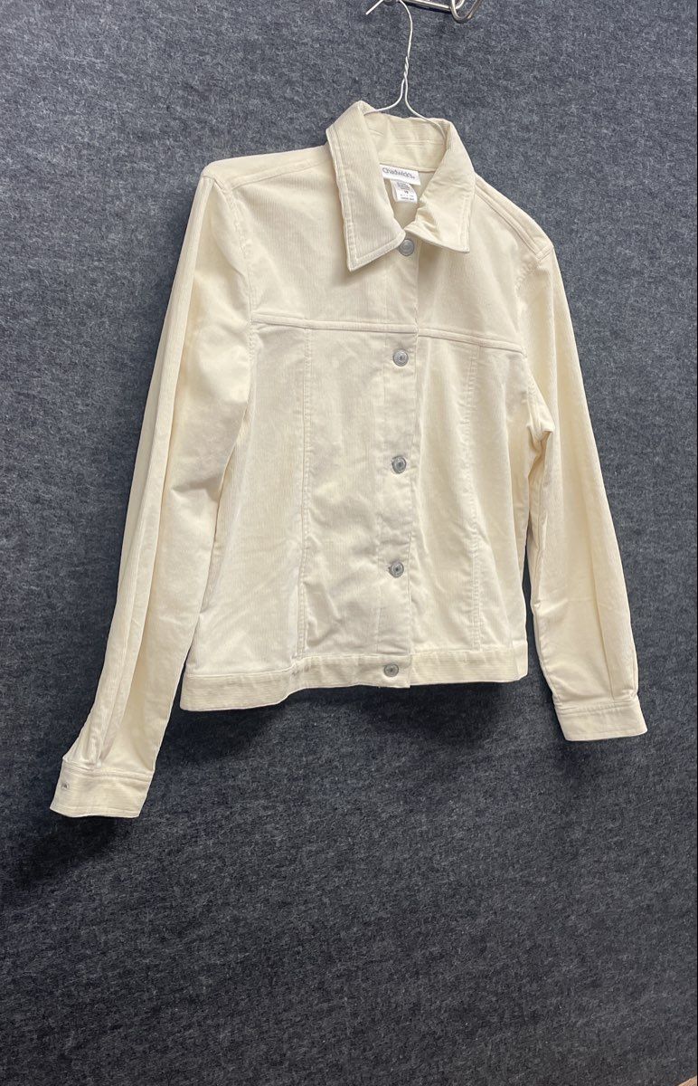 Chadwick's Cream Corduroy Button Front Trucker Jacket Stretch Womens Sz 10