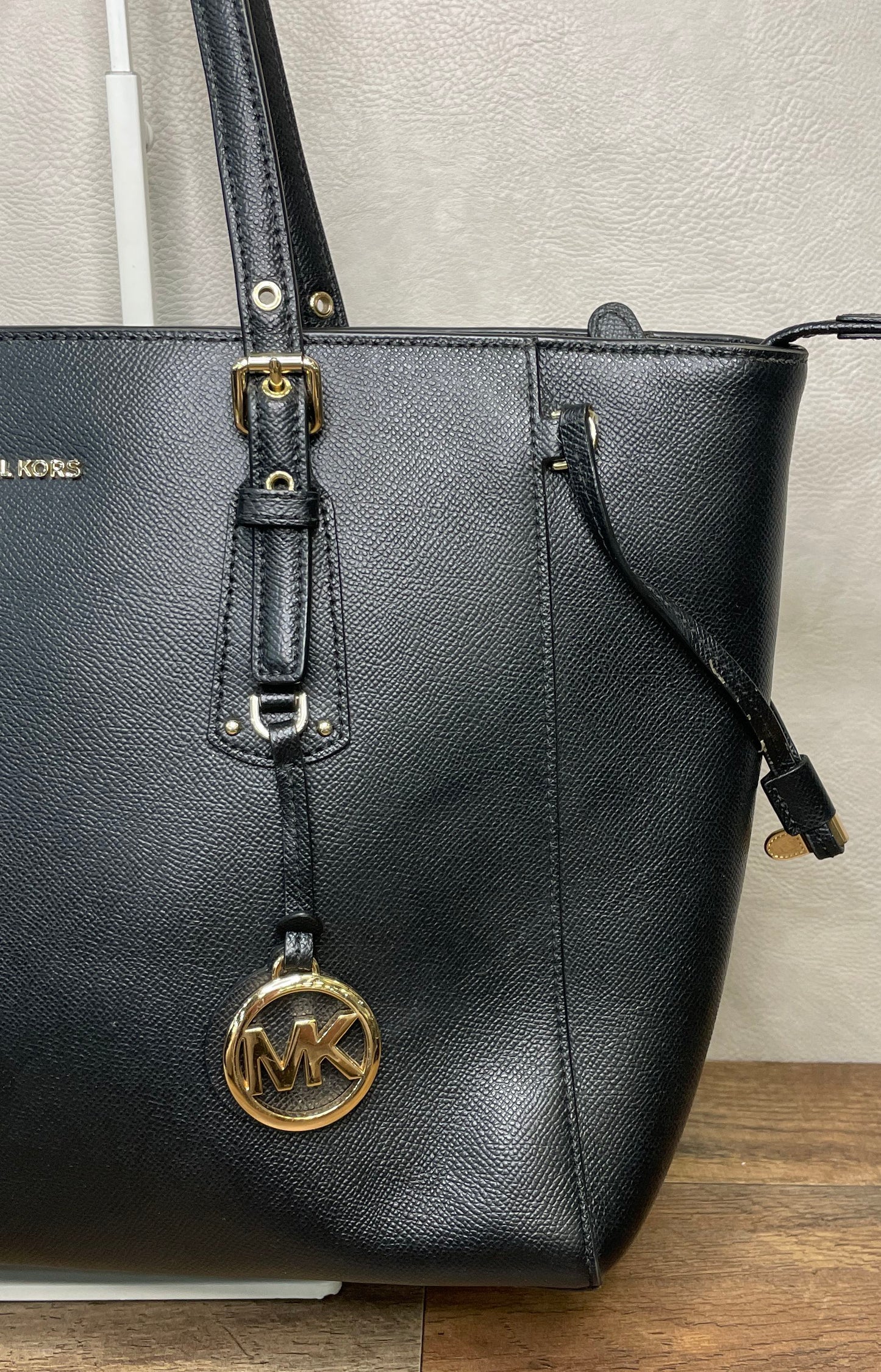 Michael Kors Black Pebbled Leather Large Tote Bag Gold Hardware