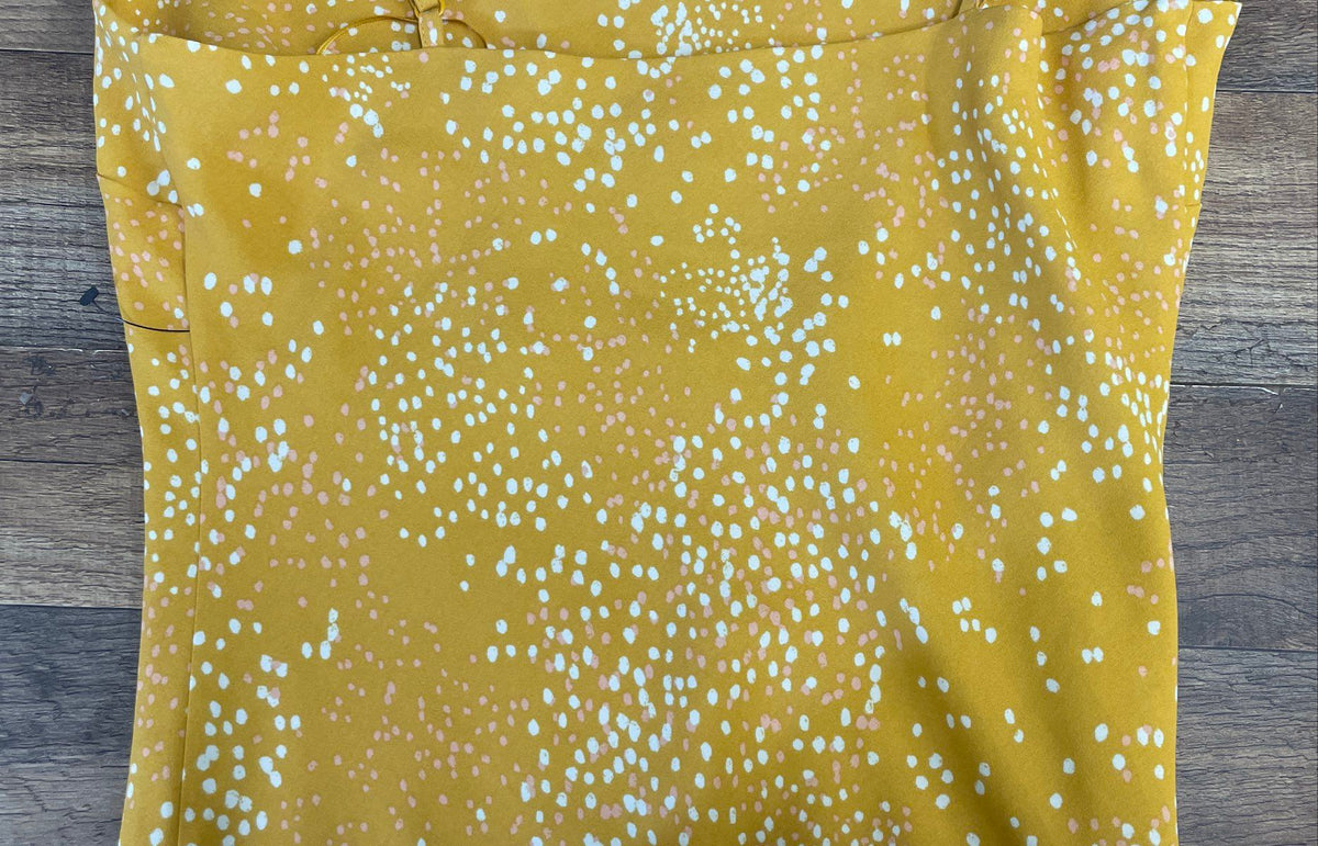 Express Women's Yellow Polka Dot Cowl Neck Spaghetti Strap Slip Dress Sz S