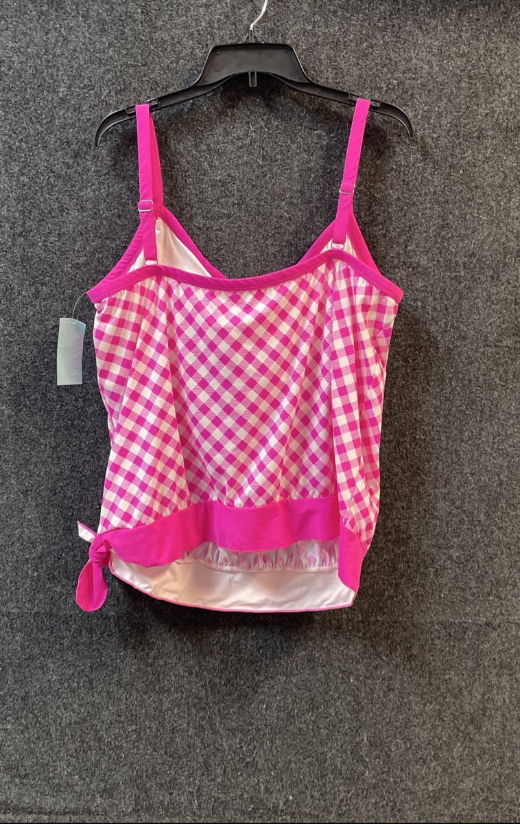 Kim Rogers Curvy Women's Tankini Top Pink White Gingham Check Blouson NWT 20W