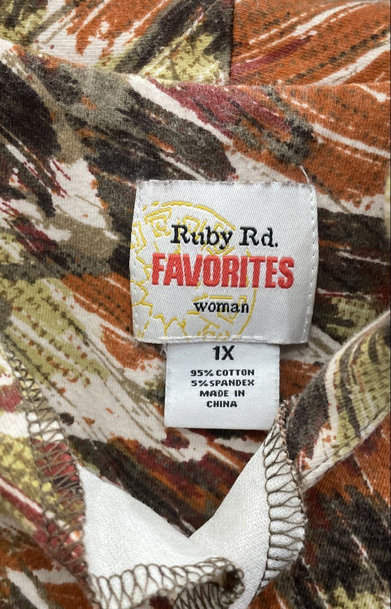 Ruby Rd Women's Abstract Brushstroke Mock Neck Shirt Top Multicolor Sz 1X