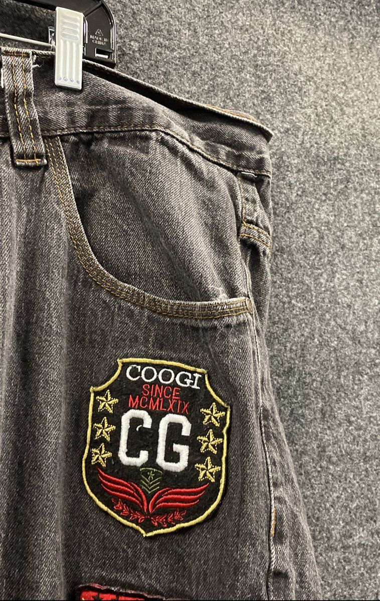 Coogi Men's Black Jeans Vintage Y2K Embroidered Patches Baggy Loose Fit Sz 46x34