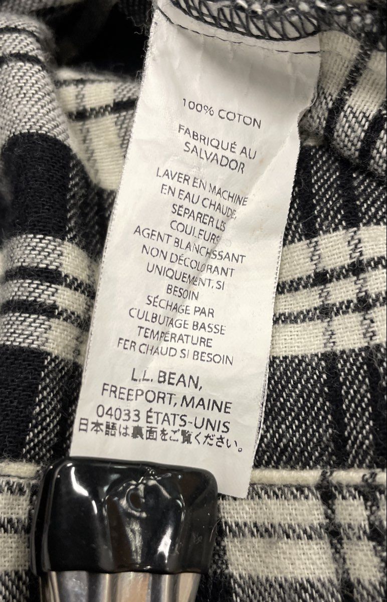 L.L.Bean Men's Black White Plaid Flannel Pajama Top Sleep Shirt Cotton Sz XL