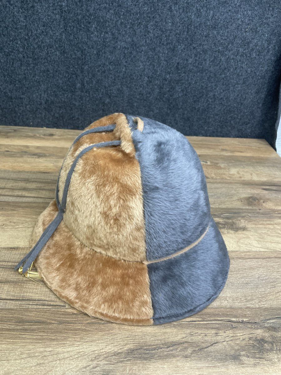 Vintage 80s Mr John Classic Faux Fur Bucket Hat Two Tone Gray Tan Tassel OS