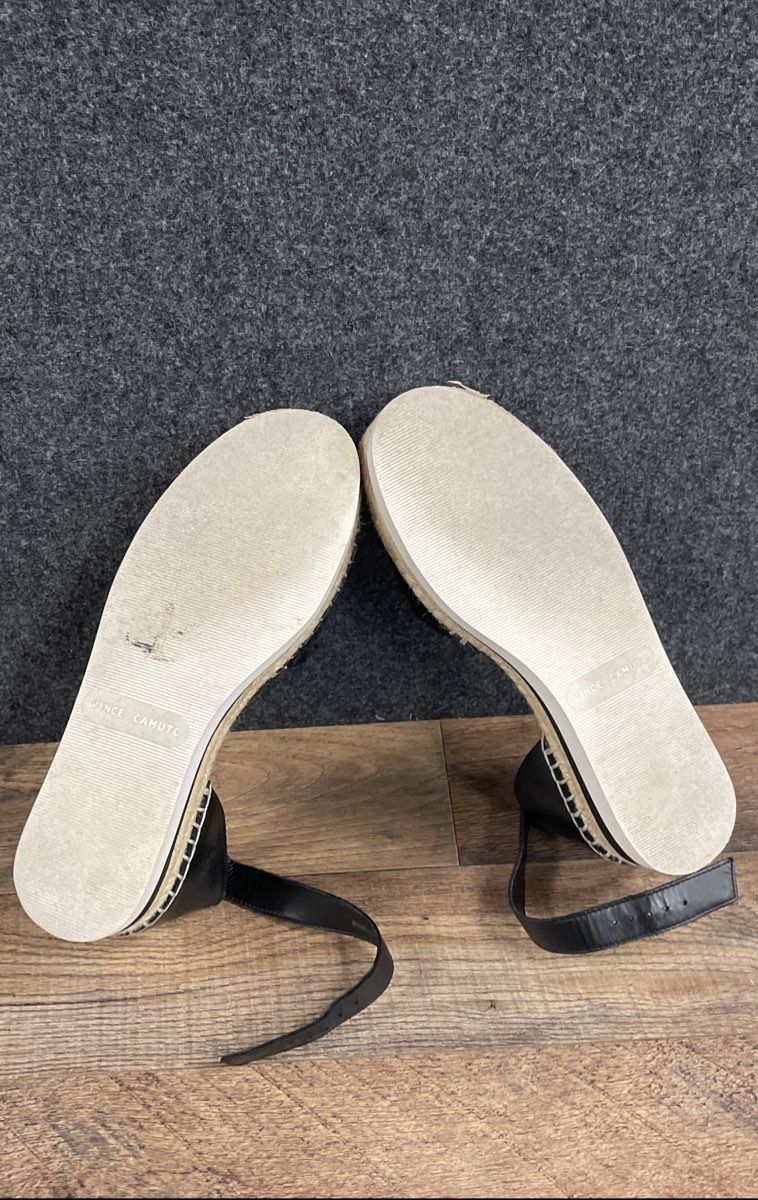 Vince Camuto Black Suede Laser Cut Platform Espadrille Sandals Size 6.5