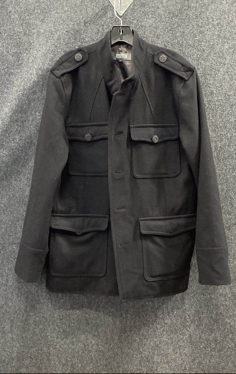 Kenneth Cole Reaction Women's Black Wool Blend Military Field Coat Jacket Sz L