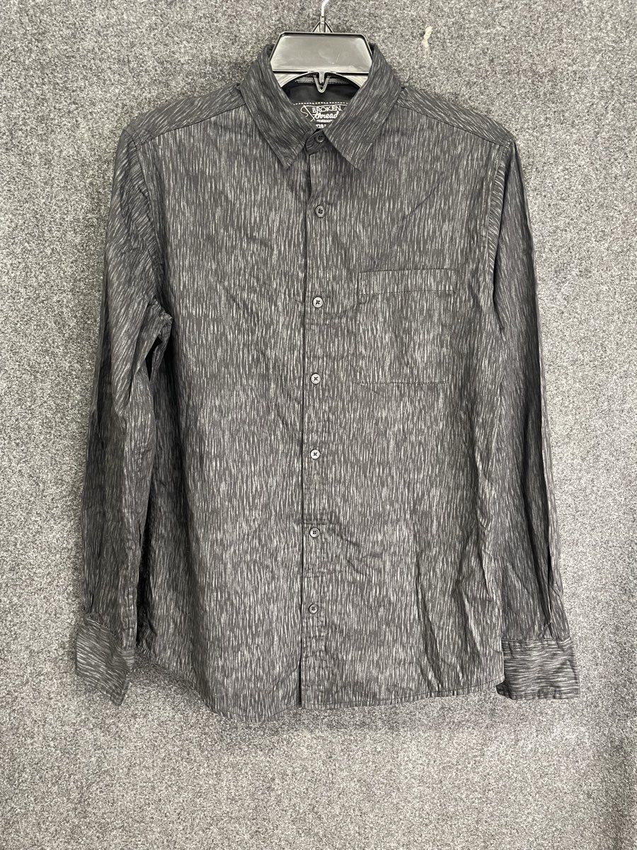 Broken Threads Men's Black Textured Rain Pattern Cotton Button Up Shirt Sz S
