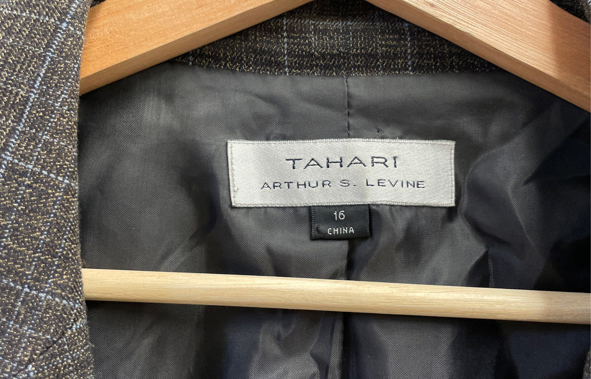 Tahari Arthur S. Levine Women's Brown Plaid 3-Button Blazer Jacket Size 16