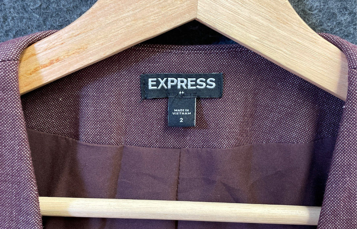 Express Women's Burgundy Open Front Blazer Textured Sz 2
