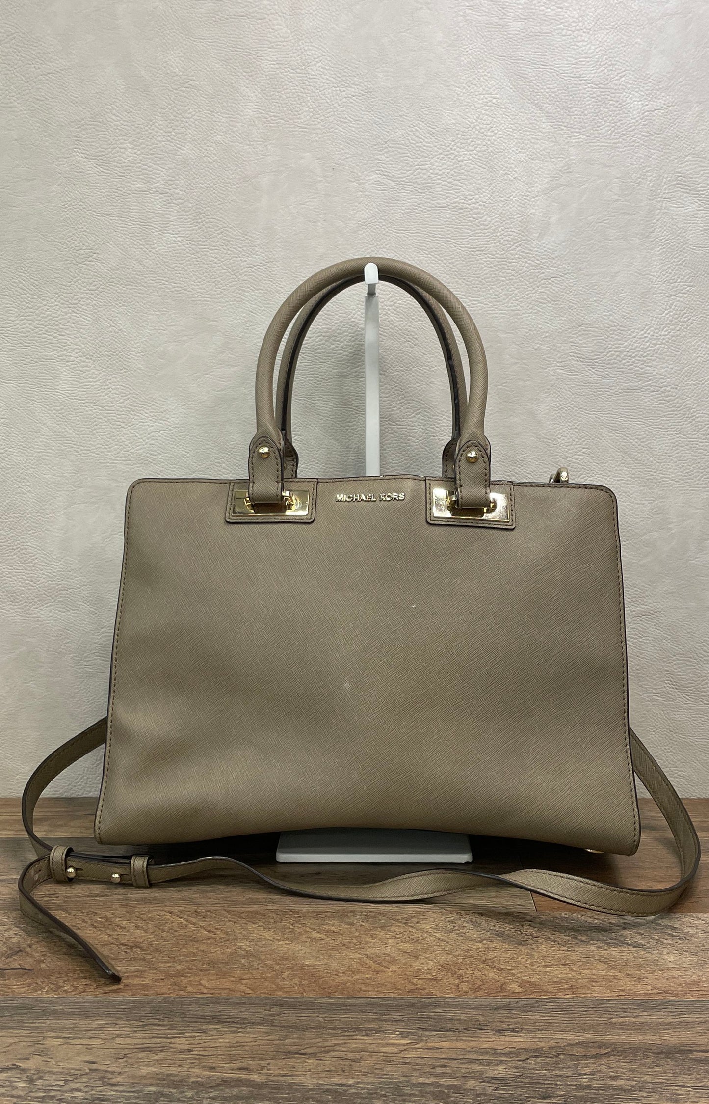 Michael Kors Brown Saffiano Leather Satchel Crossbody Bag Gold Hardware