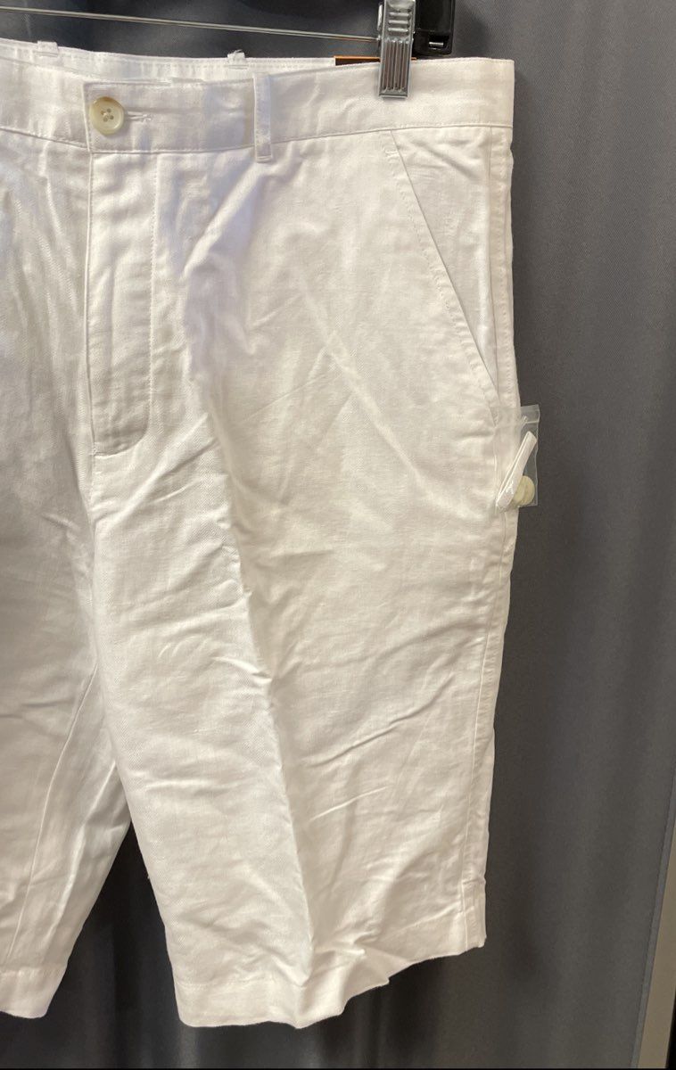 Perry Ellis Men's White Linen Blend Herringbone Flat Front Shorts NWT Size 33